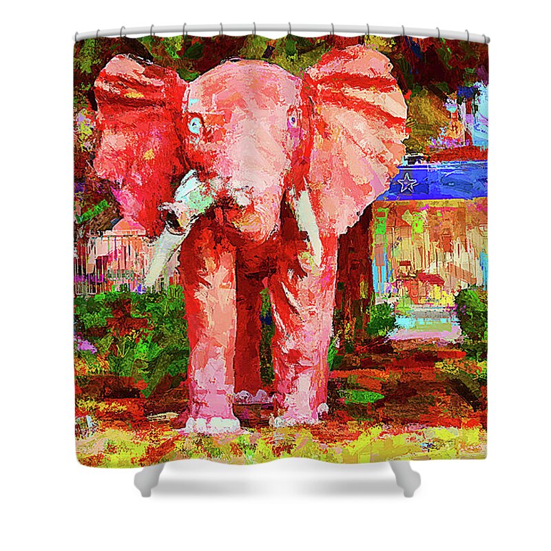 Las Vegas Shower Curtain featuring the digital art Las Vegas Pink Elephant by Tatiana Travelways