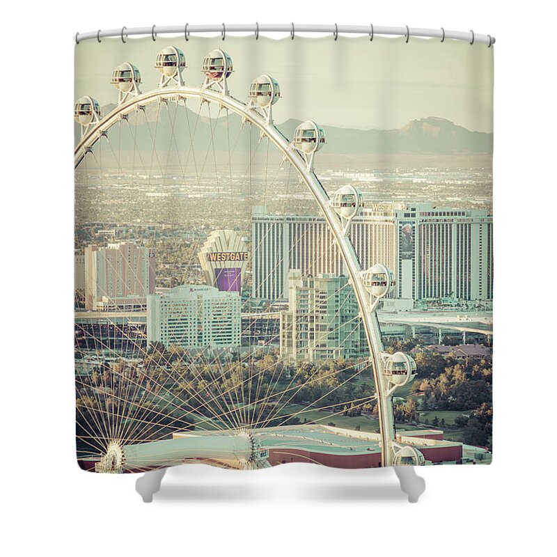 America Shower Curtain featuring the photograph Las Vegas Skyline and High Roller Ferris Wheel Photo by Paul Velgos