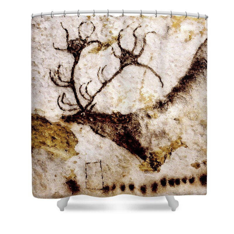 Lascaux Prehistoric Megaceros Shower Curtain featuring the digital art Lascaux Megaceros Deer 3 by Weston Westmoreland