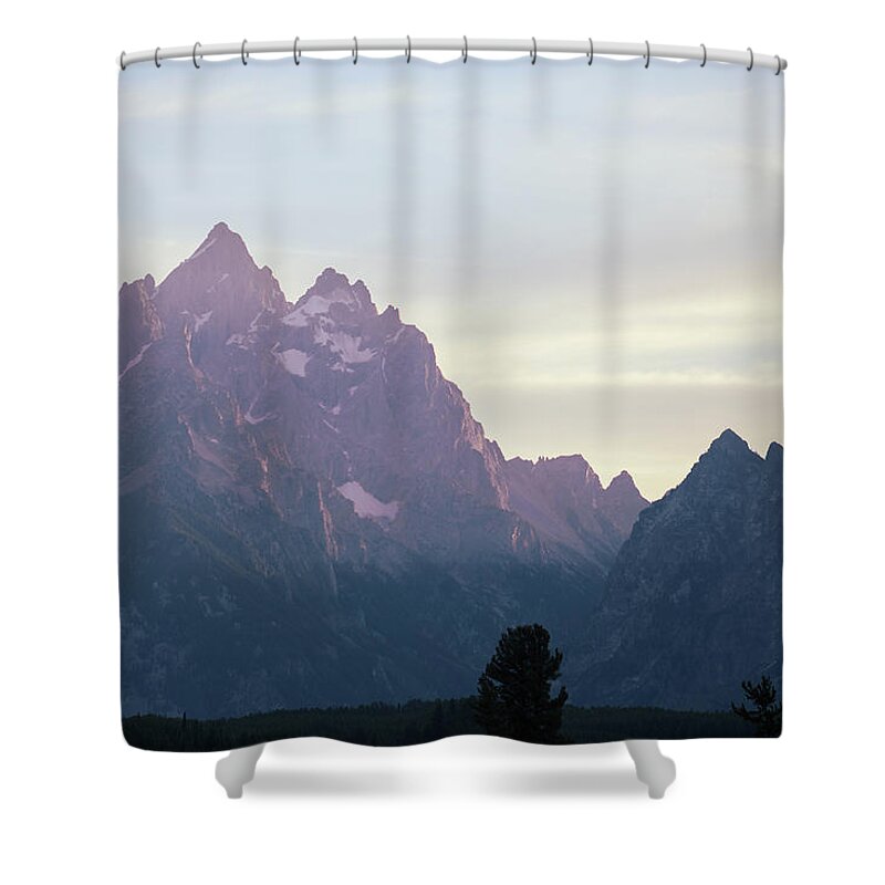 Mountain Shower Curtain featuring the photograph Last bit of Teton light by Go and Flow Photos