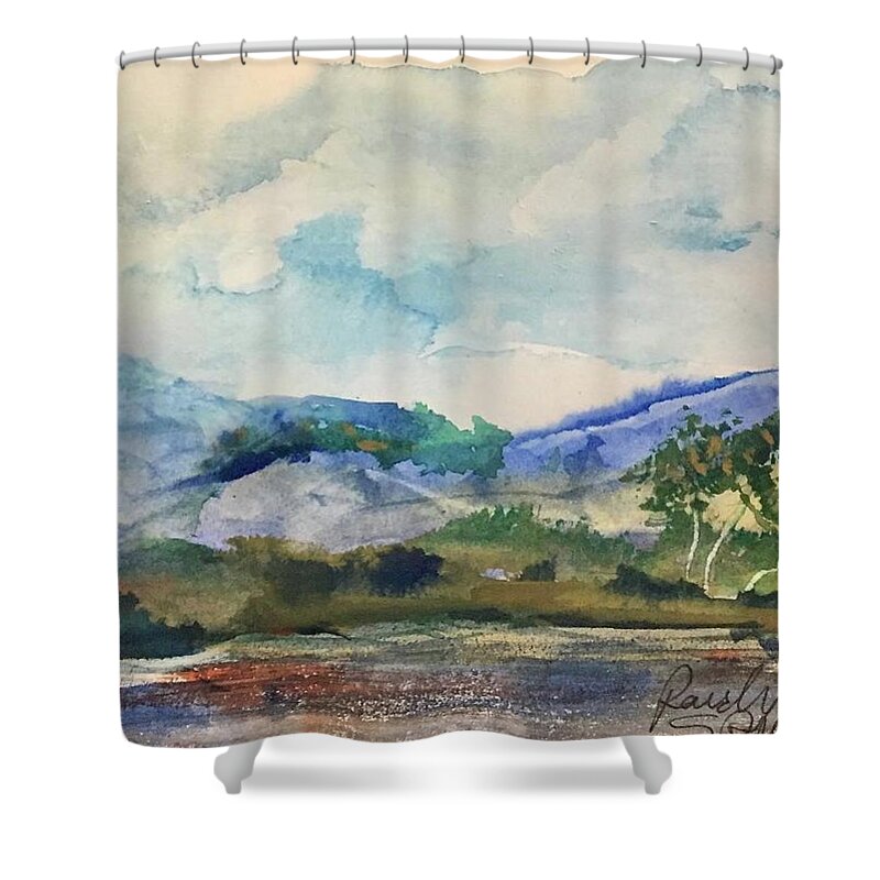 Bimini Shower Curtain featuring the painting Last Demo on Bimini by Randy Sprout