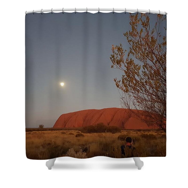 Beautiful; Nature Background; Landscape; Rocks; Cliffs; Rock Pool; Tourism; Travel; Summer; Holidays; Sea; Surf; Uluru Shower Curtain featuring the photograph Last Light at Uluru Rock by Andre Petrov