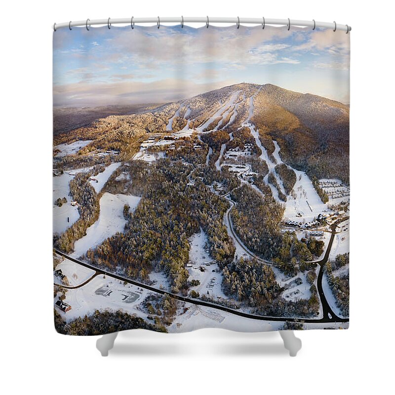 Burke Shower Curtain featuring the photograph Late Day Sun On Burke Mt, Vermont by John Rowe