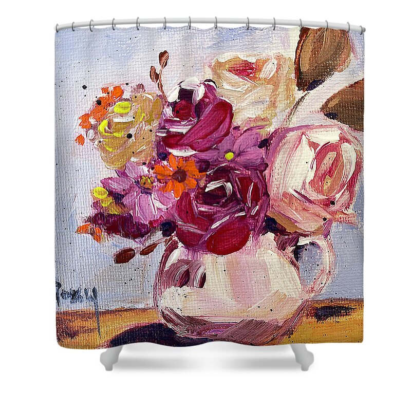 Roses Shower Curtain featuring the painting Late Roses in a Pitcher by Roxy Rich