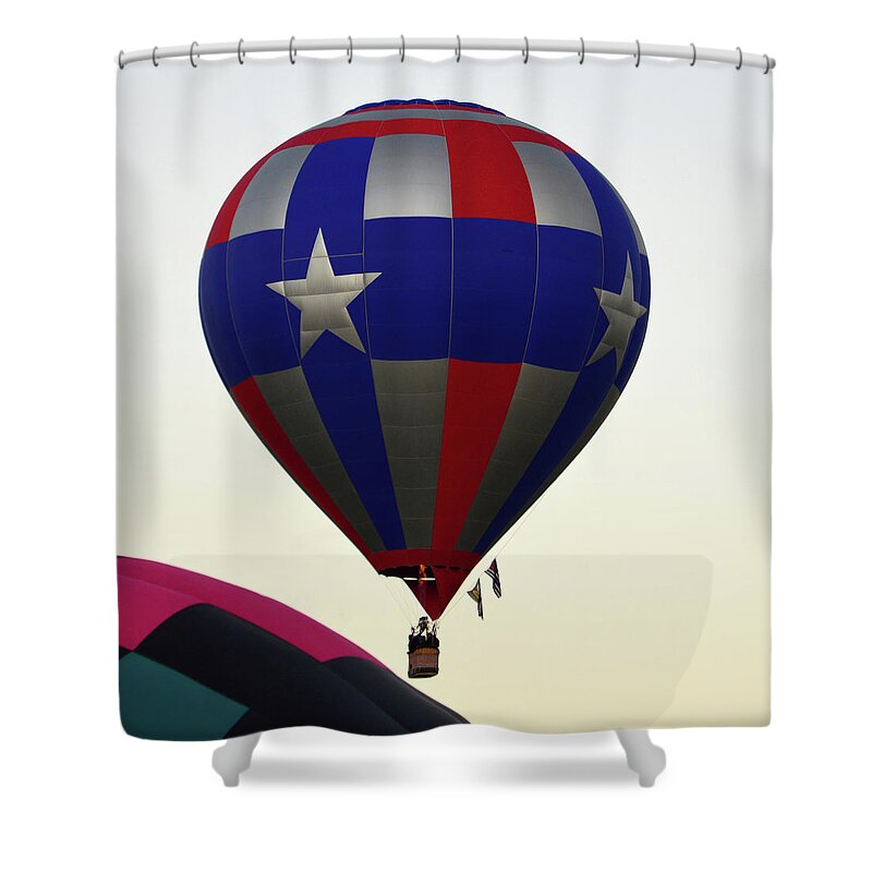Hot Air Balloon Shower Curtain featuring the photograph Launching at the Fiesta by David Lee Thompson
