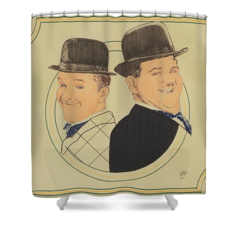Colored Pencil Shower Curtain featuring the drawing Laurel And Hardy by Sean Connolly