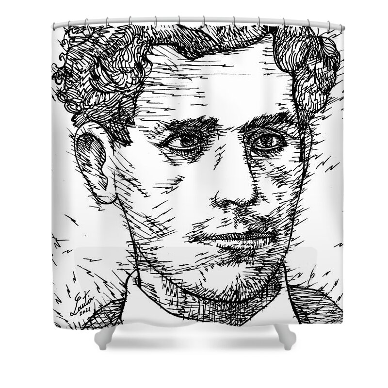 Lautreamont Shower Curtain featuring the drawing LAUTREAMONT ink portrait by Fabrizio Cassetta