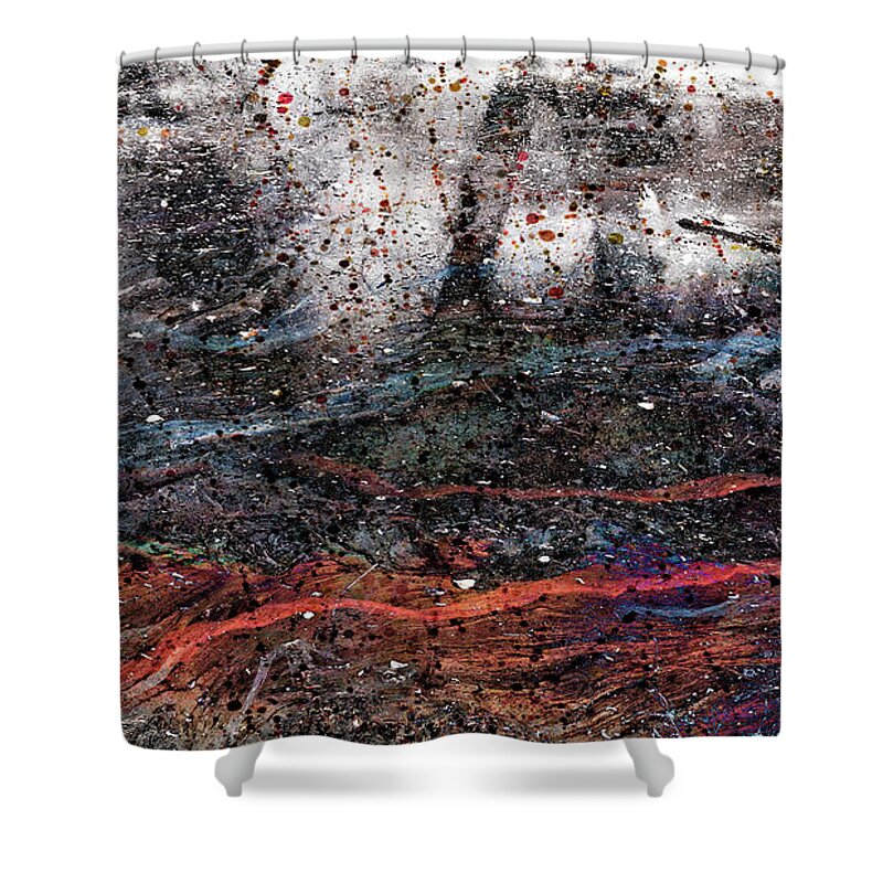Lava; Volcano; Lava Flow; Fire; Water; Movement; Flowing; Chaos; Texture; Transparency; Depth; Natural Event; Eruption; Organic Debris Shower Curtain featuring the digital art Lava Flow by Sandra Selle Rodriguez