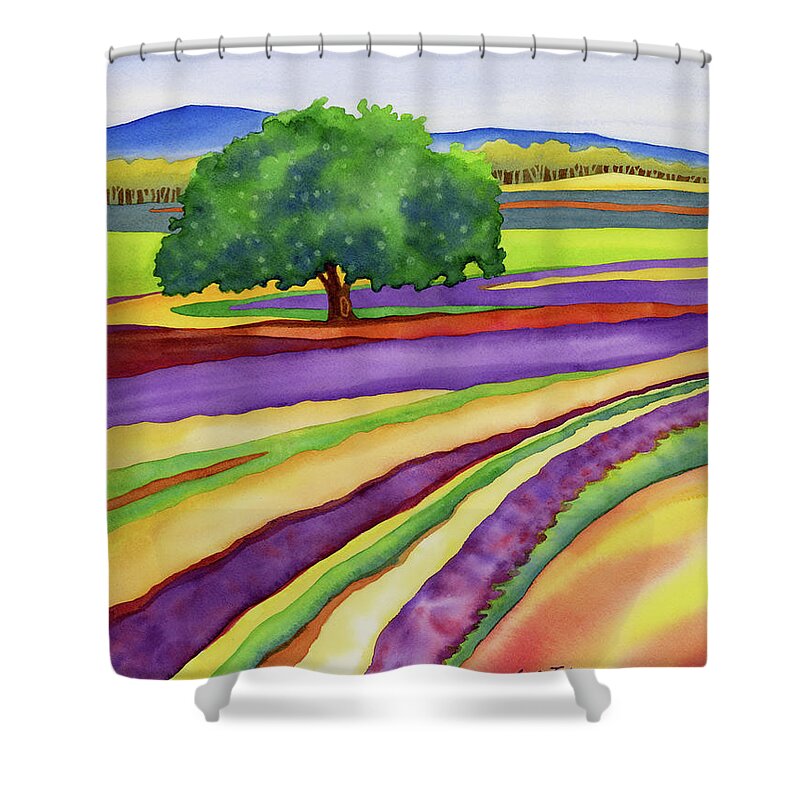 Lavender Shower Curtain featuring the painting Lavender Field by Hailey E Herrera