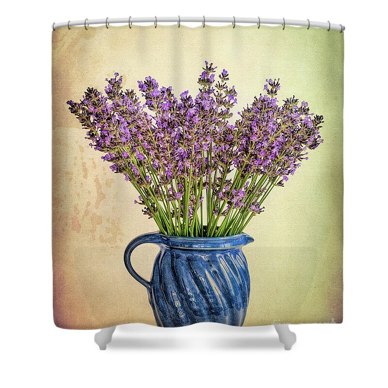 Nag005718 Shower Curtain featuring the digital art Lavender in Vase by Edmund Nagele FRPS