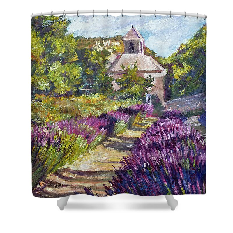 Landscape Shower Curtain featuring the painting Lavender Path At Senanque Abbey by David Lloyd Glover