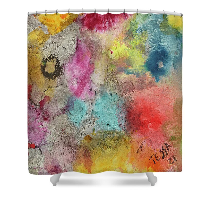 Abstract Shower Curtain featuring the painting True Colors by Tessa Evette