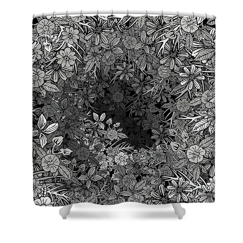 Black And White Shower Curtain featuring the drawing Le Floribond by BFA Prints