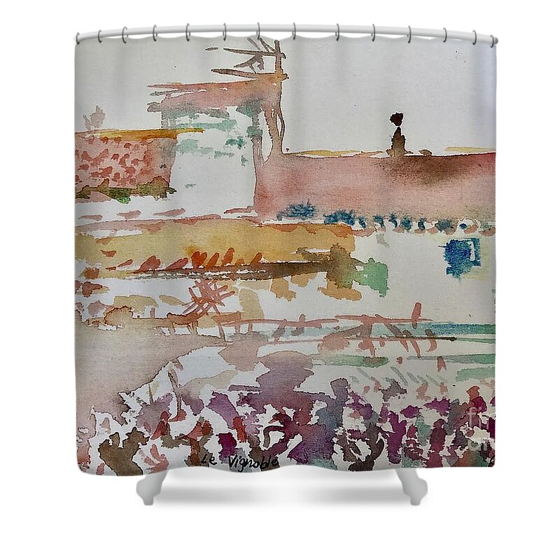 Watercolor Painting Shower Curtain featuring the painting Le Vignoble by Glen Neff