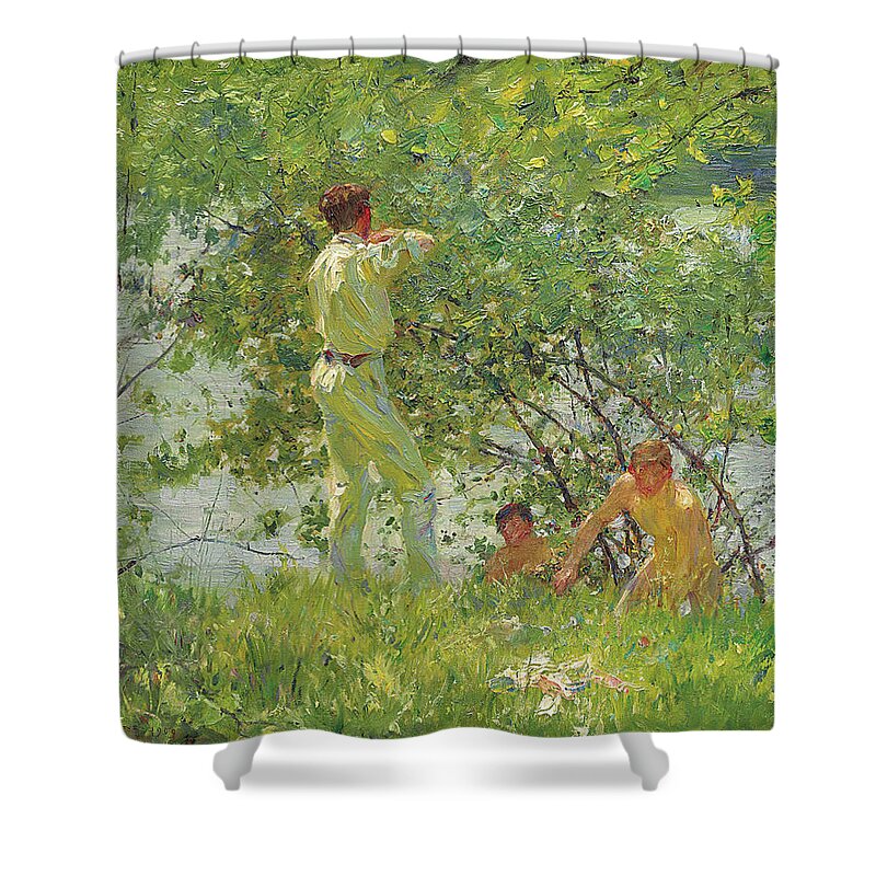 Henry Scott Tuke Shower Curtain featuring the painting Leafy June by Henry Scott Tuke