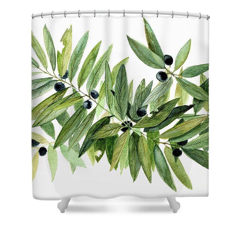 Botanical Shower Curtain featuring the painting Leaves and Berries by Laurie Rohner