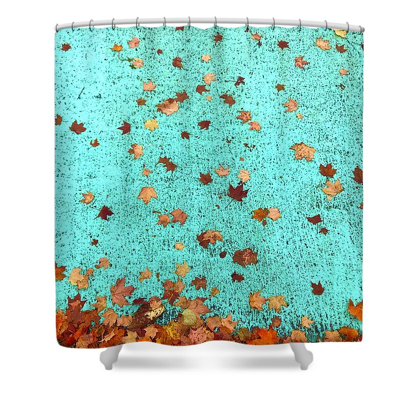 Leaves Shower Curtain featuring the photograph Leaves on Turquoise by Suzanne Lorenz