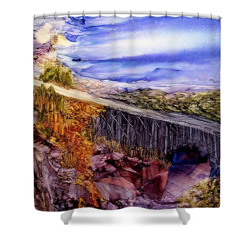 Bridge Shower Curtain featuring the painting Leaving it all behind by Angela Marinari