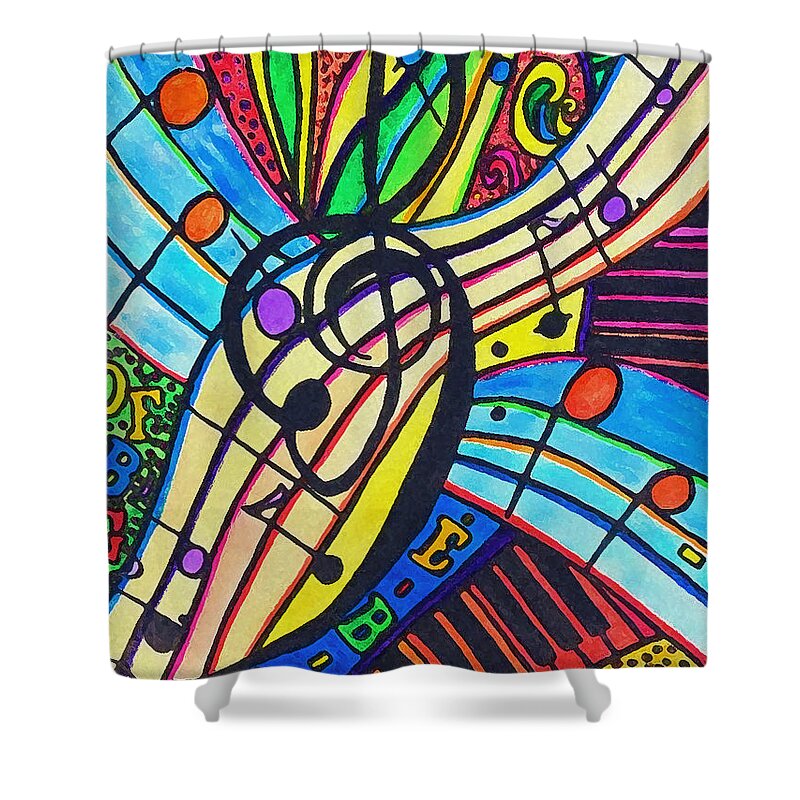 Music Shower Curtain featuring the painting Ledger Chaos by Monica Engeler