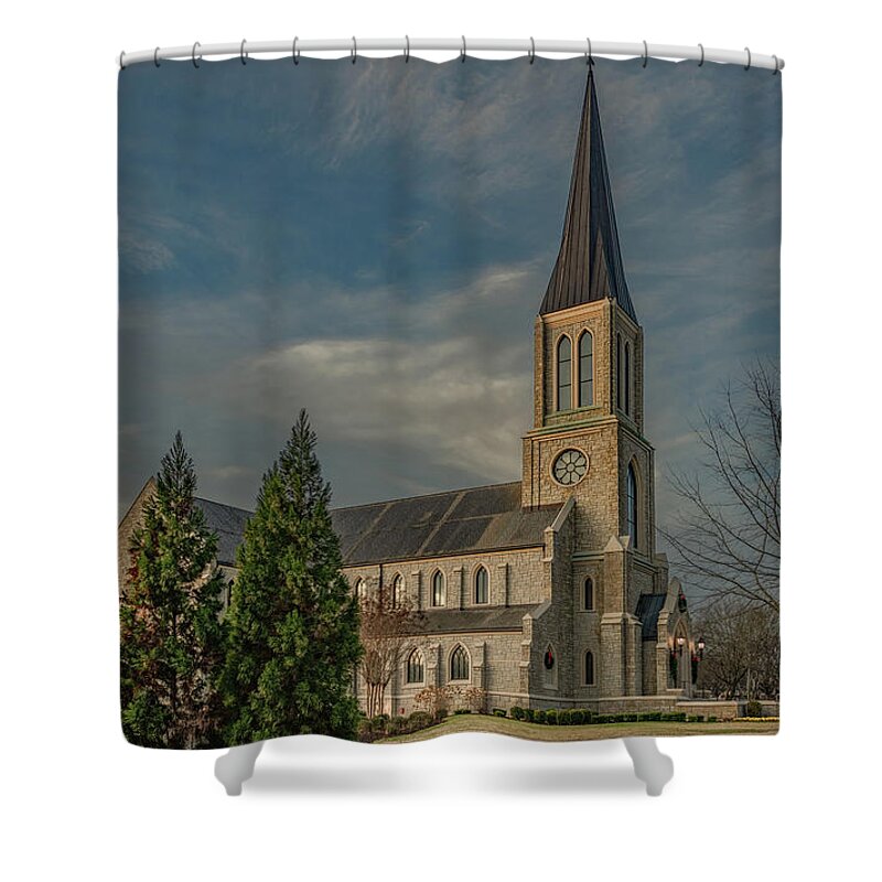 Lee University Shower Curtain featuring the photograph Lee University Chapel at First Light by Marcy Wielfaert
