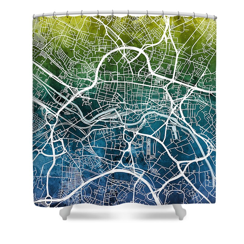 Leeds Shower Curtain featuring the digital art Leeds England Street Map #41 by Michael Tompsett