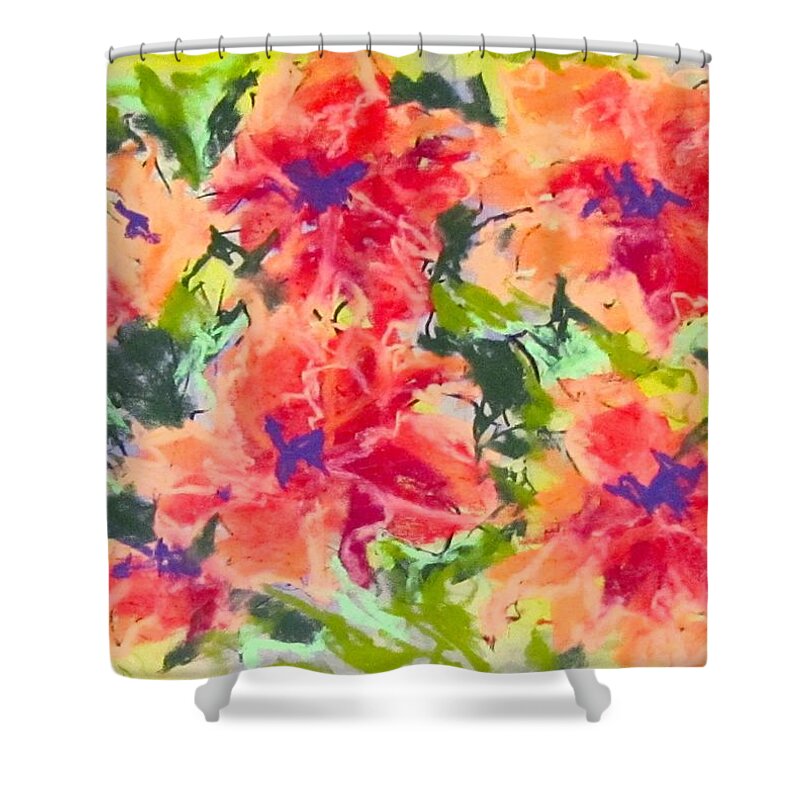 Orange Shower Curtain featuring the pastel Lefthand Abstracts Series #2 Orange Floral by Barbara O'Toole