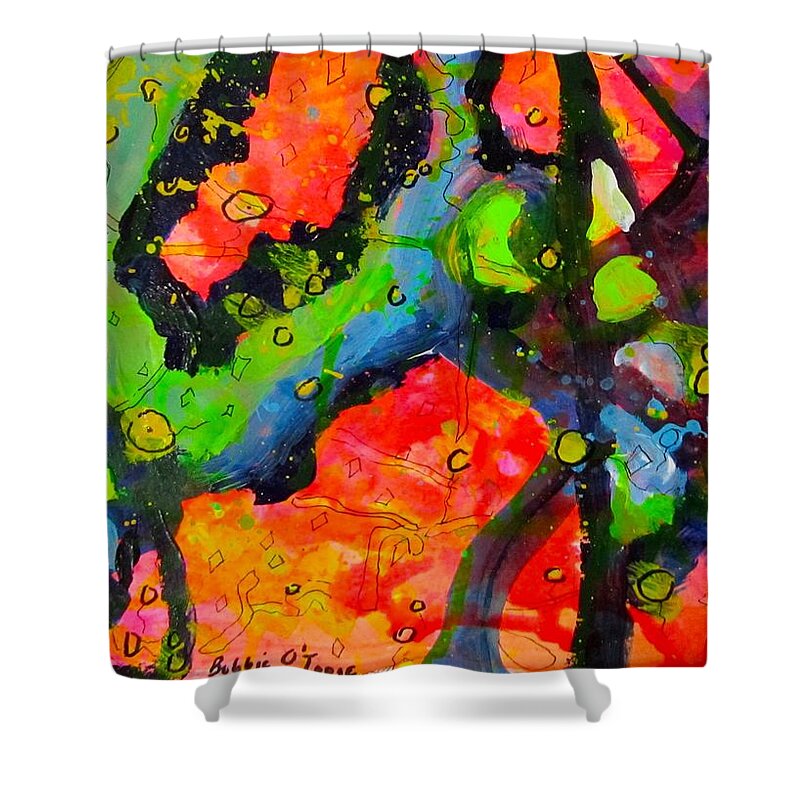 Vivid Shower Curtain featuring the painting Lefthand Abstracts Series #8 Things by Barbara O'Toole