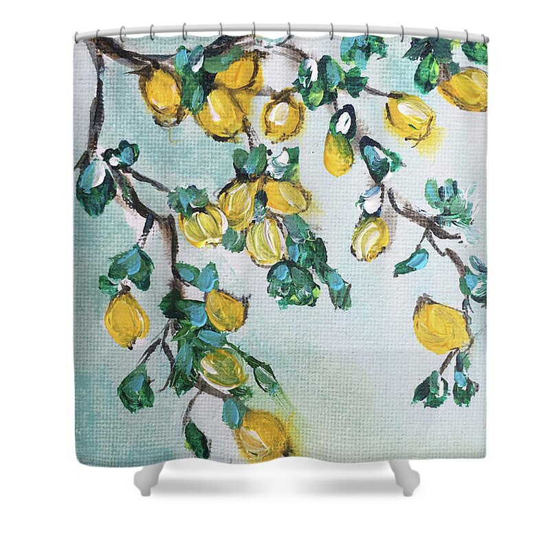 Lemon Tree Shower Curtain featuring the painting Lemon Tree by Roxy Rich