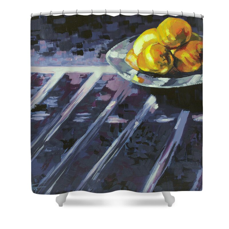Lemon Shower Curtain featuring the painting Lemonade by Allison Fox