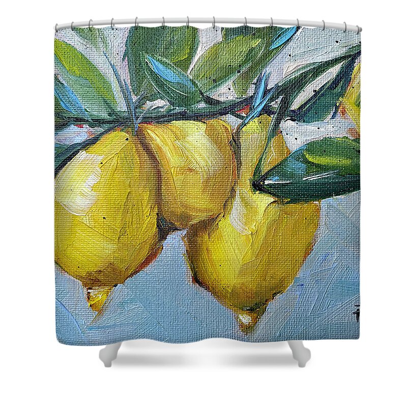 Lemon Shower Curtain featuring the painting Lemons by Roxy Rich