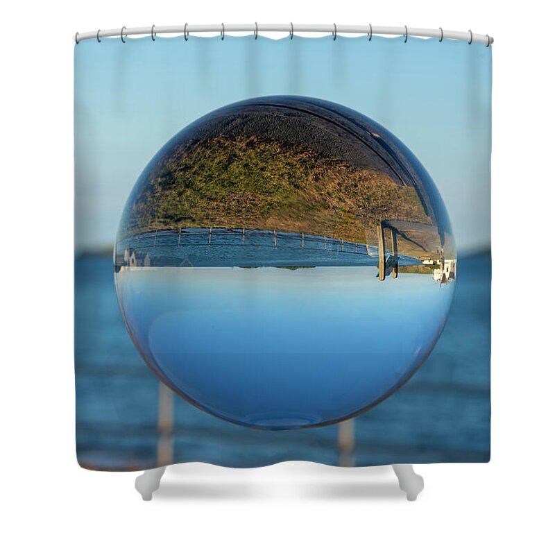 Lensball Shower Curtain featuring the photograph Lens ball seascape 2 by Steev Stamford