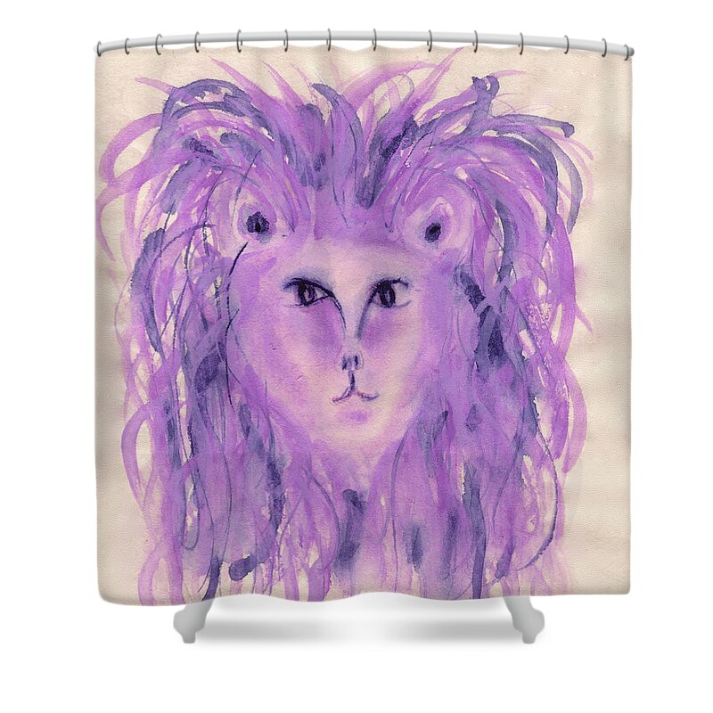 Purple Leo Lion Shower Curtain featuring the painting Leo Zodiac Sign Lion Symbol by Anne Nordhaus-Bike