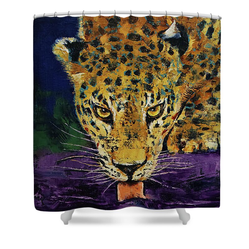 Leopard Shower Curtain featuring the painting Leopard Moon by Michael Creese