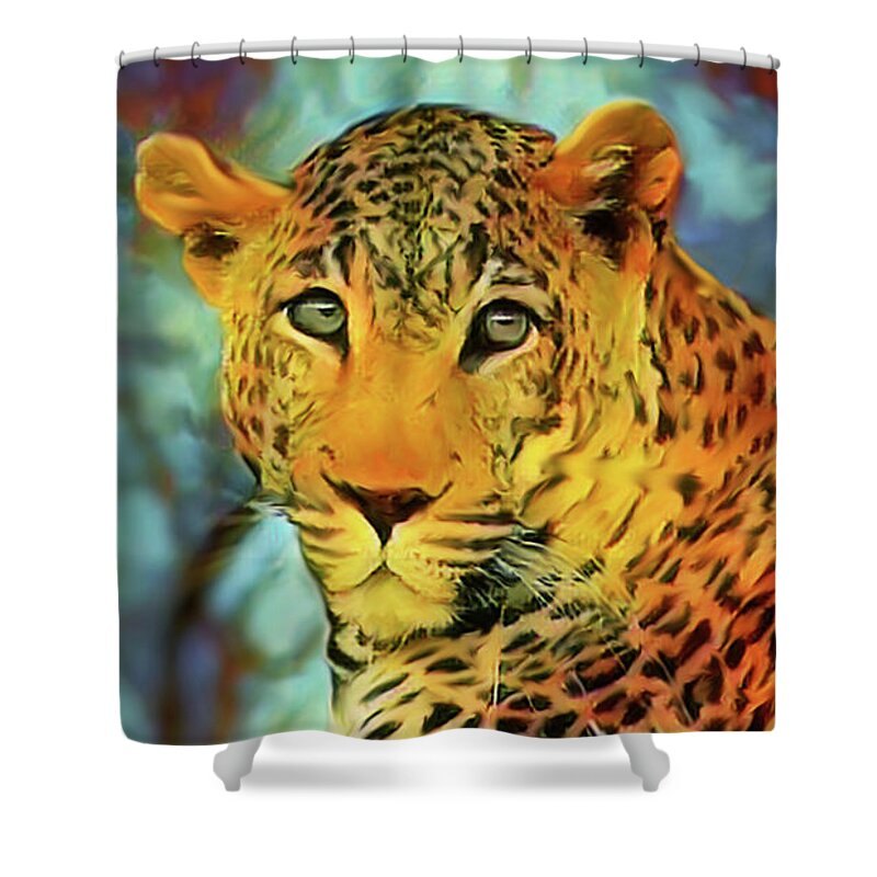 Leopard Shower Curtain featuring the painting Leopard Portrait  by Joel Smith