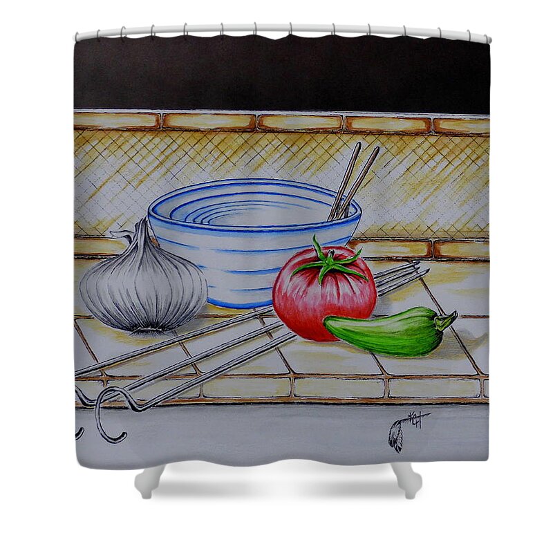 Cooking Shower Curtain featuring the mixed media Let's Cook by Kem Himelright