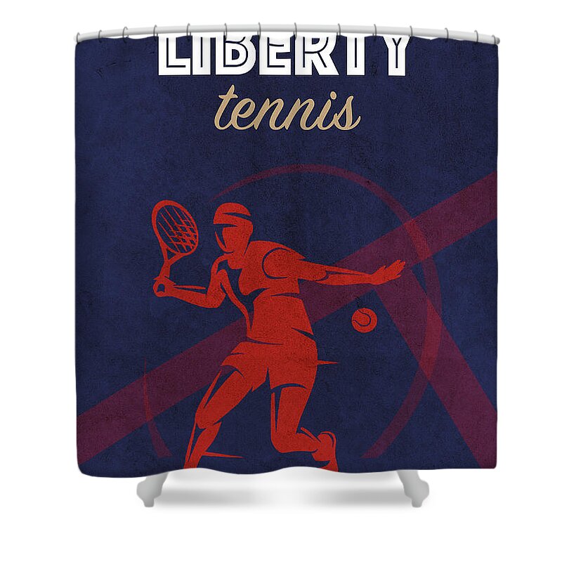 Liberty University Shower Curtain featuring the mixed media Liberty University Tennis College Sports Vintage Poster by Design Turnpike