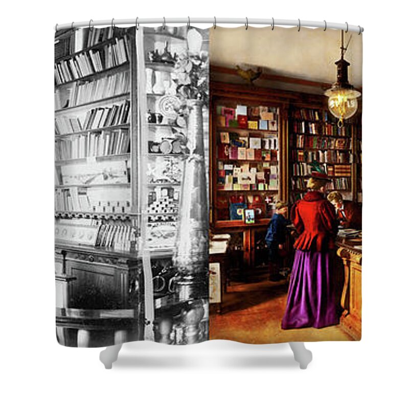 Book Shower Curtain featuring the photograph Library - A novel idea 1895 - Side by Side by Mike Savad