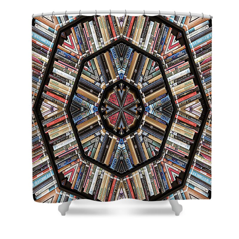 Books Shower Curtain featuring the photograph Library Kaleidoscope by Minnie Gallman