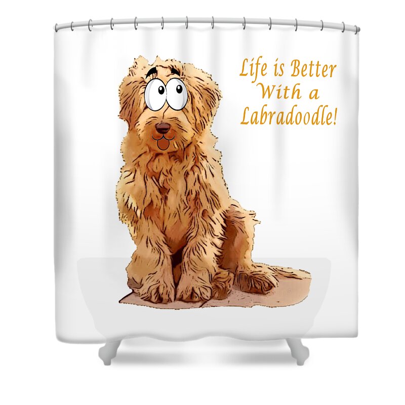 Dog Shower Curtain featuring the drawing Life is Better Labradoodle by Kathy Kelly