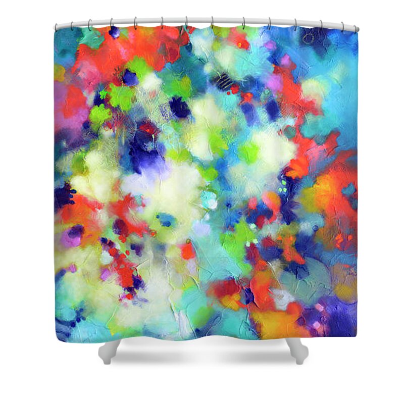 Lifting Clouds Shower Curtain featuring the painting Lifting Clouds by Sally Trace
