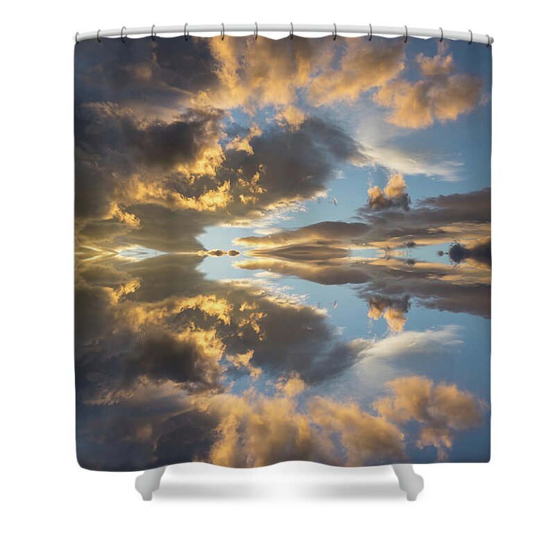 Heaven Shower Curtain featuring the digital art Light and golden clouds in the blue sky by Adriana Mueller
