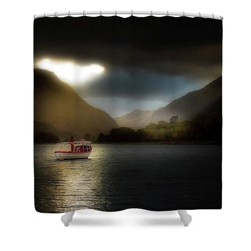 Wales Shower Curtain featuring the digital art Light from the sky by Remigiusz MARCZAK