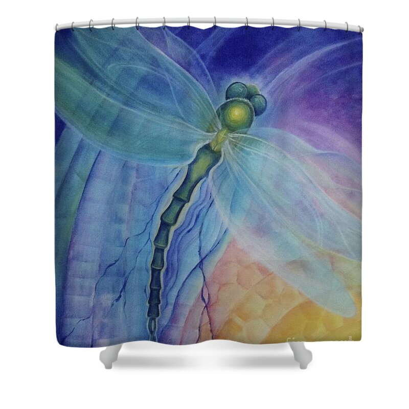 Dragonfly Shower Curtain featuring the painting Light Healer by Kristine Izak