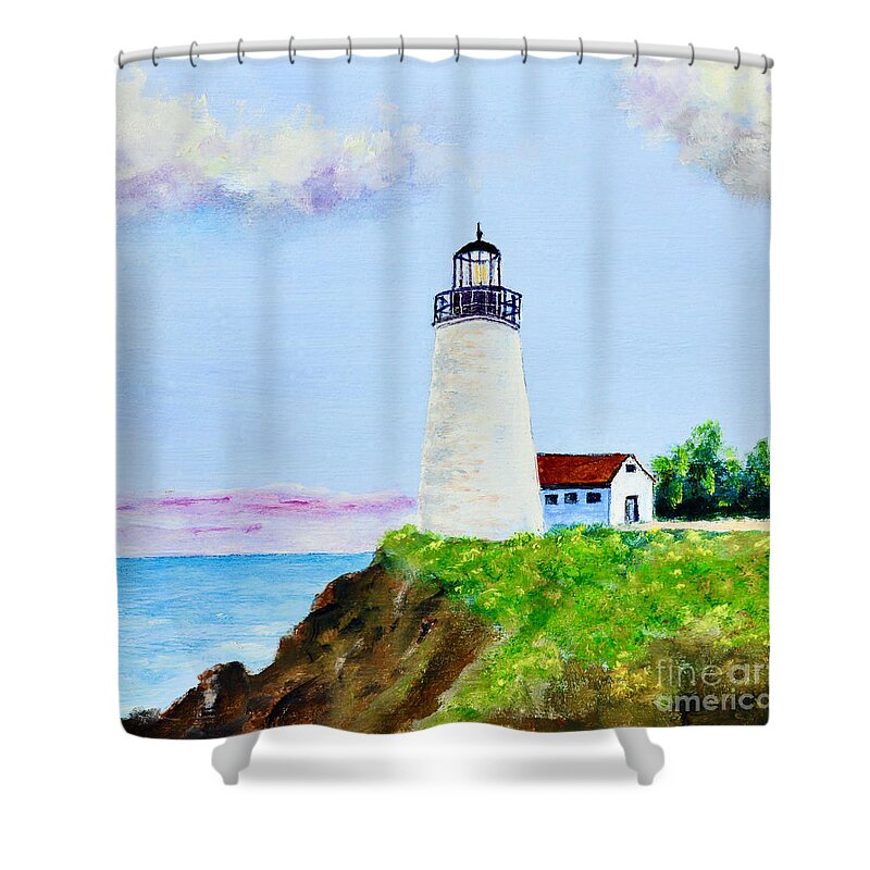 Lighthouse Shower Curtain featuring the painting Light House Living by Mary Scott
