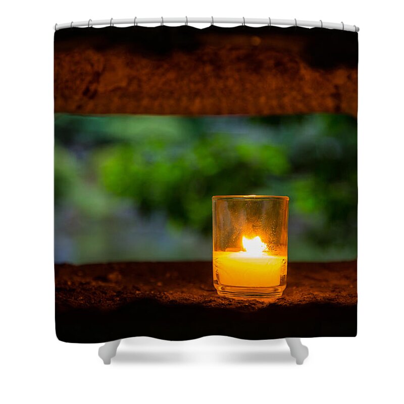 Japanese Garden Lantern Shower Curtain featuring the photograph Light in the darkness by Kunal Mehra