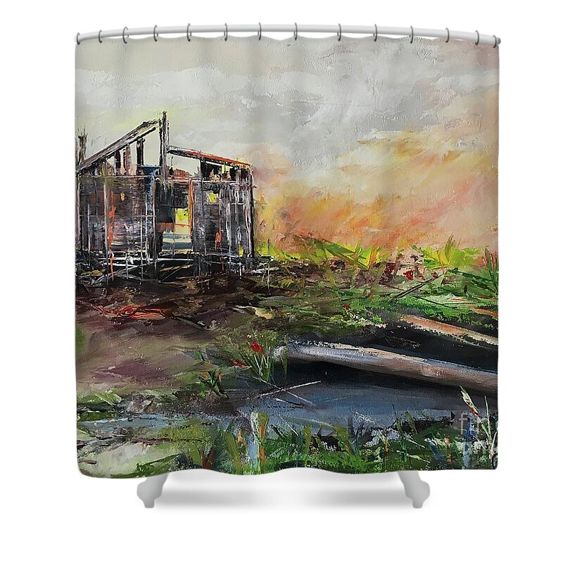 Oil Painting Shower Curtain featuring the painting Light of hope by Maria Karlosak