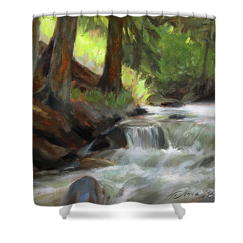 Landscape Shower Curtain featuring the painting Light Patch, Guanella Pass Stream by Anna Rose Bain