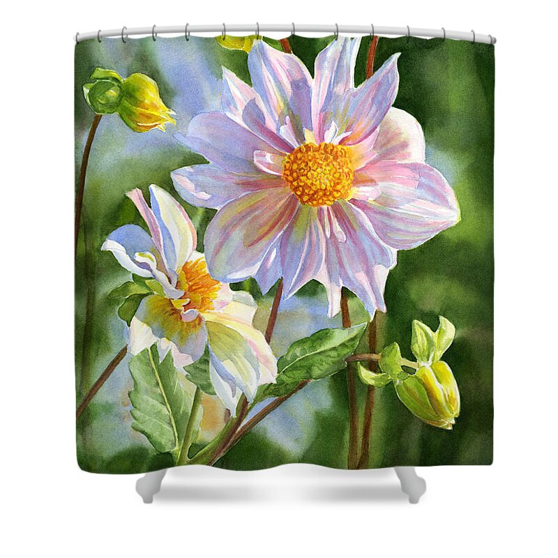 Dahlia Shower Curtain featuring the painting Light Pink Dahlia with Buds by Sharon Freeman