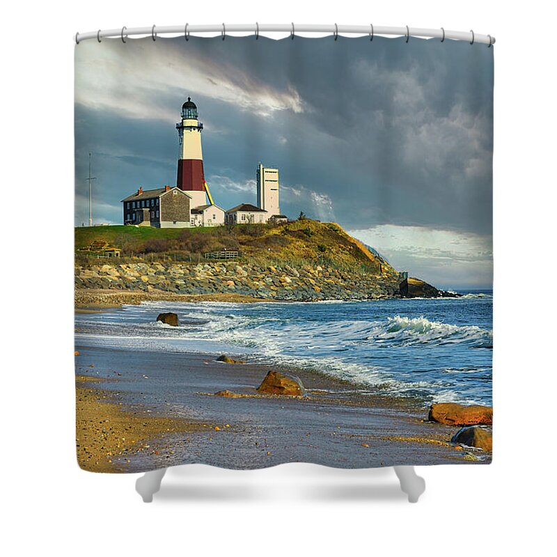 Montauk Shower Curtain featuring the photograph Lighthouse at Montauk Point by William Jobes