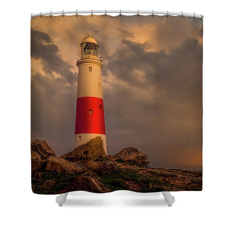 Lighthouse Shower Curtain featuring the photograph Lighthouse at Portland Bill by Chris Boulton